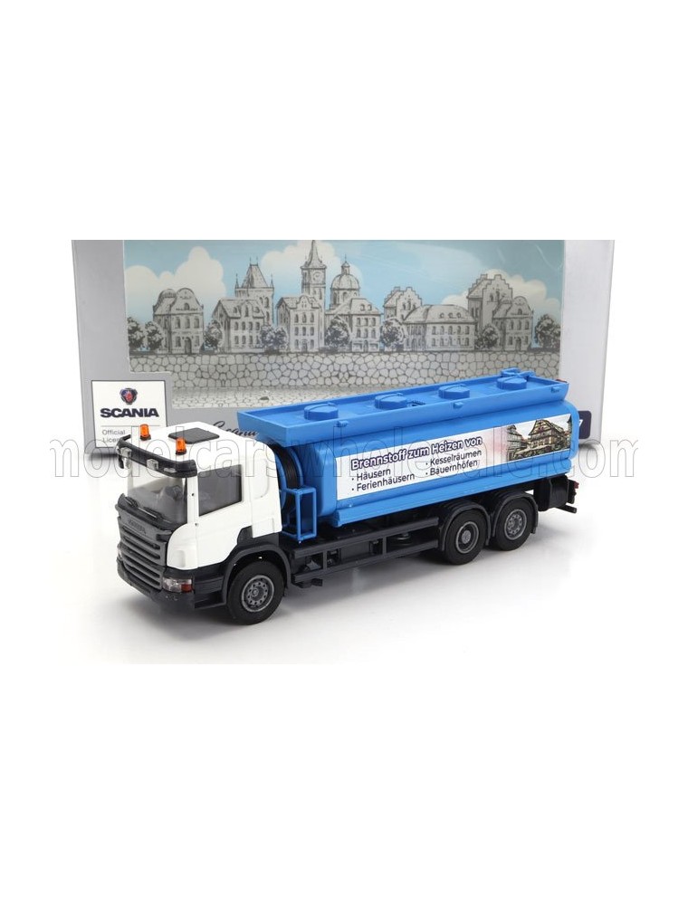 SCANIA - P124.860 TANKER TRUCK BRENNSTOFF HEIZEN VON 3-ASSI 1988 - BLUE WHITE