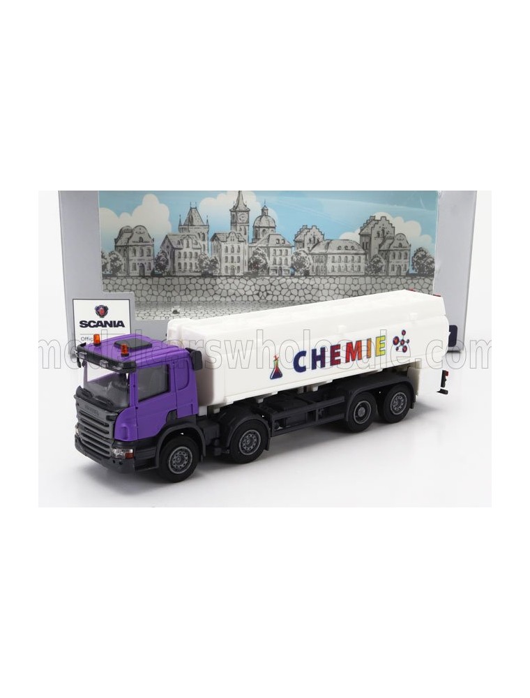 SCANIA - P124.860 TANKER TRUCK CHEMIE 3-ASSI 1988 - WHITE PURPLE