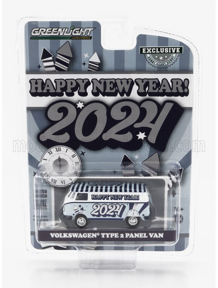 VOLKSWAGEN - T2 PANEL VAN 1962 - HAPPY NEW YEAR 2024 - LIGHT BLUE WHITE