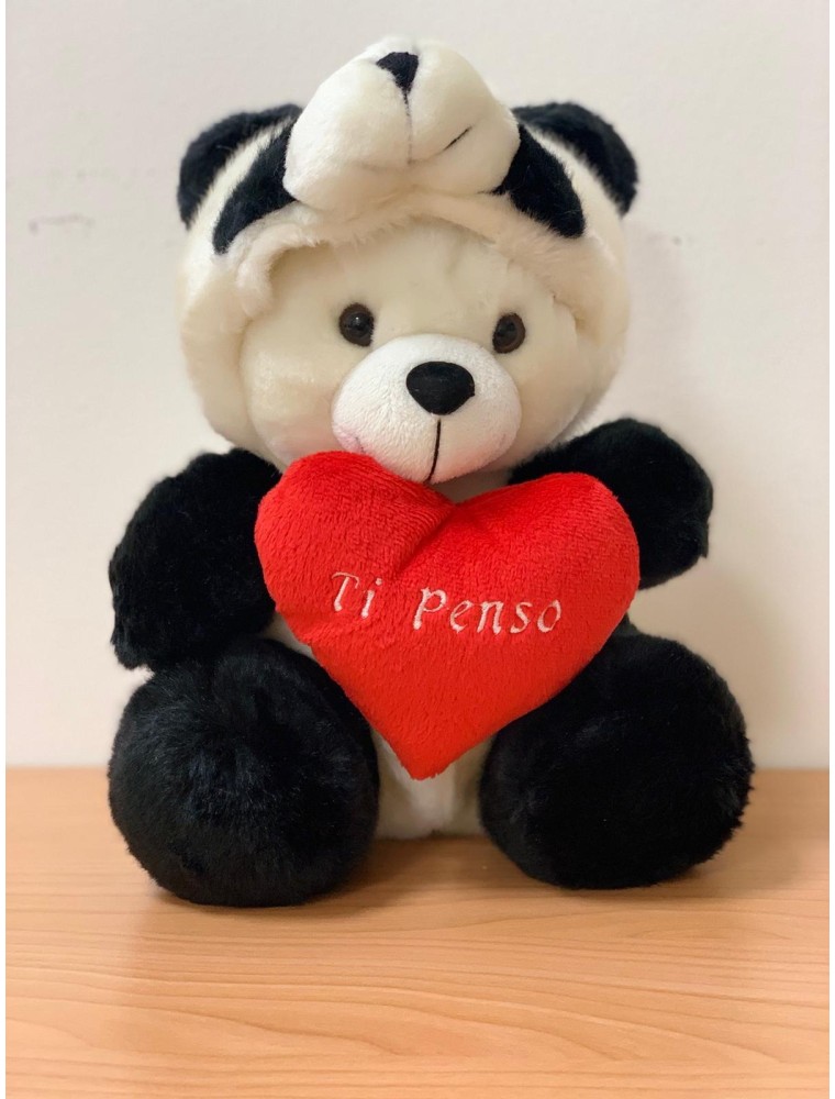 Peluche Orso bianco con cappuccio bianco rosso cuore "ti penso" 30 cm Peticoco