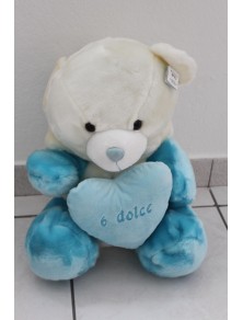 Peticoco - Peluche Orso bianco con cappuccio bianco azzurro e cuore 40cm