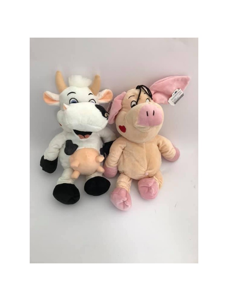 TOBIA'S GIOCHI - Peluche Coppia Mucca e Maiale seduti 30cm