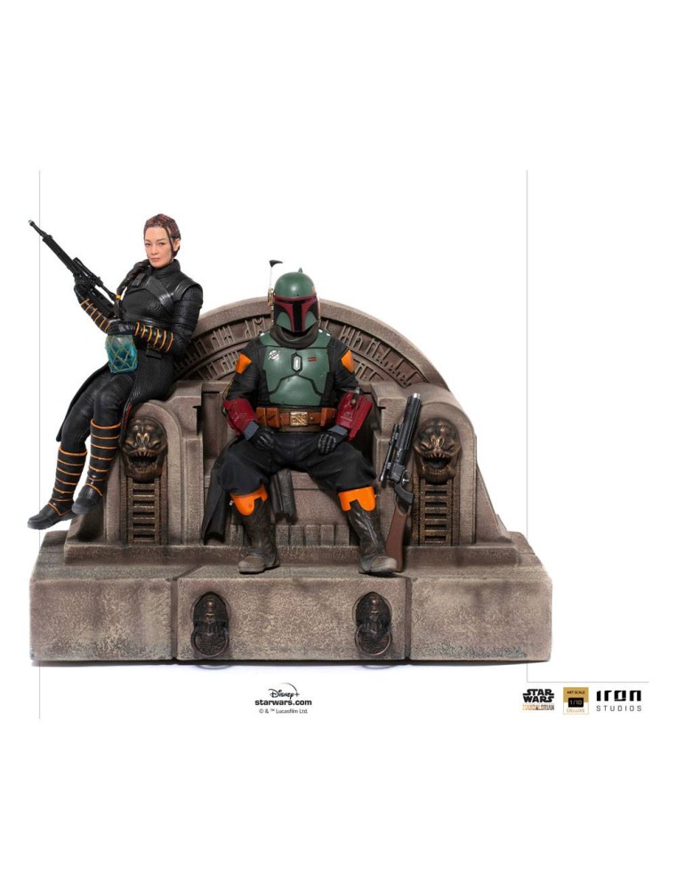 Star Wars The Mandalorian Deluxe Art Scale Statua 1/10 Boba Fett Fennec On Throne 23 Cm Iron Studios