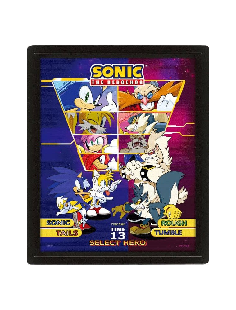 Sonic The Hedgehog 3D Lenticular Framed Poster Select Your Fighter 26 X 20 Cm Pyramid International