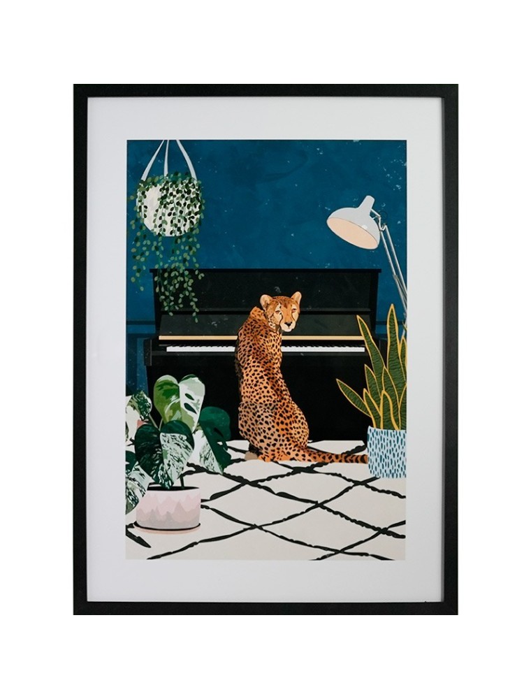 GBEYE - Framed print "Cheetah playing piano by Sarah Ma" (50x70cm)