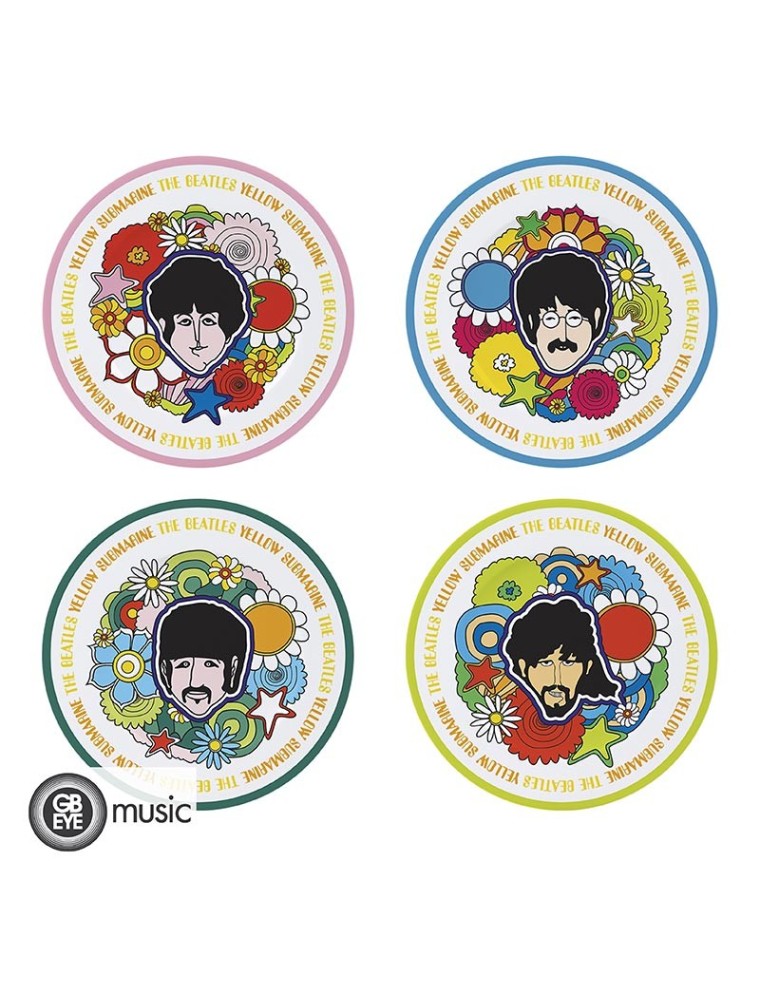 The Beatles - Set Di 4 Piatti - Yellow Sub Flowers