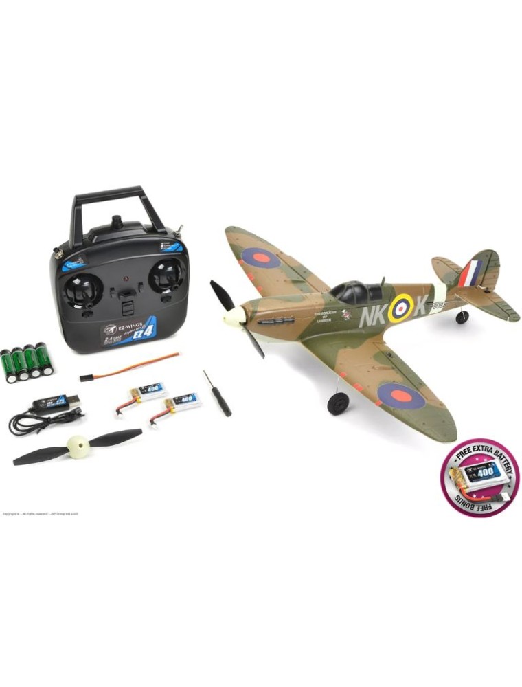 EZ-WING - Mini Spitfire MK II Tan e verde 450mm completo di tutto con 2 LiPo