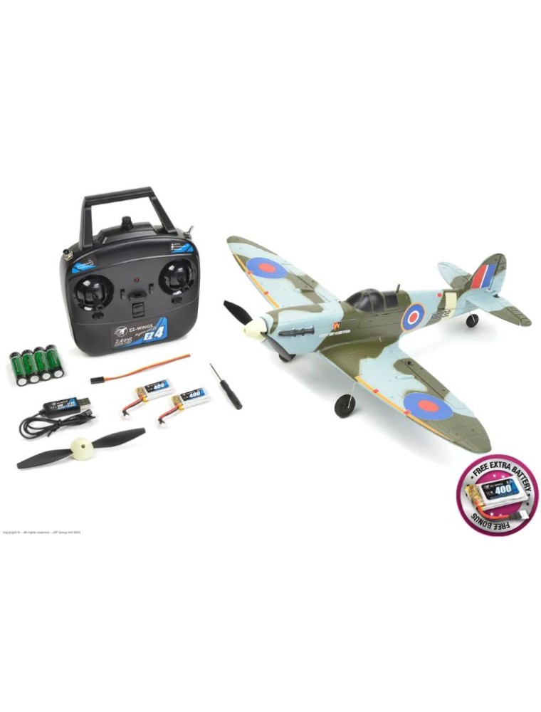 EZ-WING - Mini Spitfire MK II celeste verde 450mm completo di tutto  con 2 LiPo