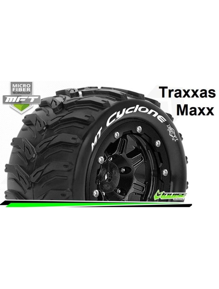 LOUISE RC - Gomme MT-Cyclone MFT telate Traxxax MAXX 1/10 incollate su cerchi