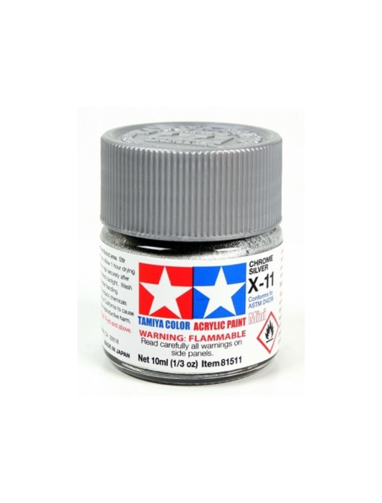 Tamiya - Colore acrilico X-11 Chrome Silver 6pz da 10ml  lucido