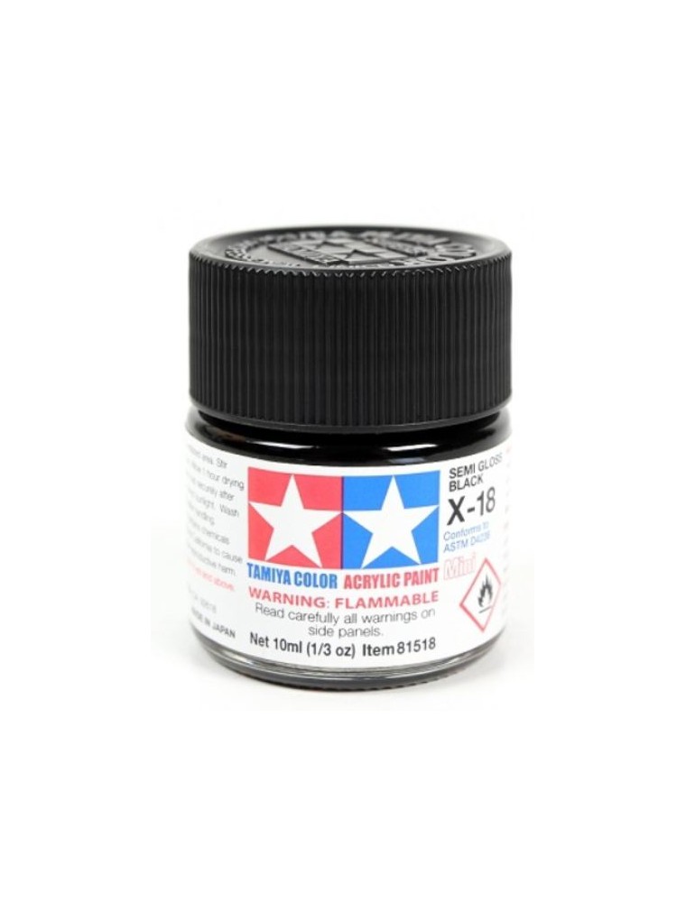 Tamiya - Colore acrilico X-18 Semi Gloss Black 1pz da 10ml semi lucido