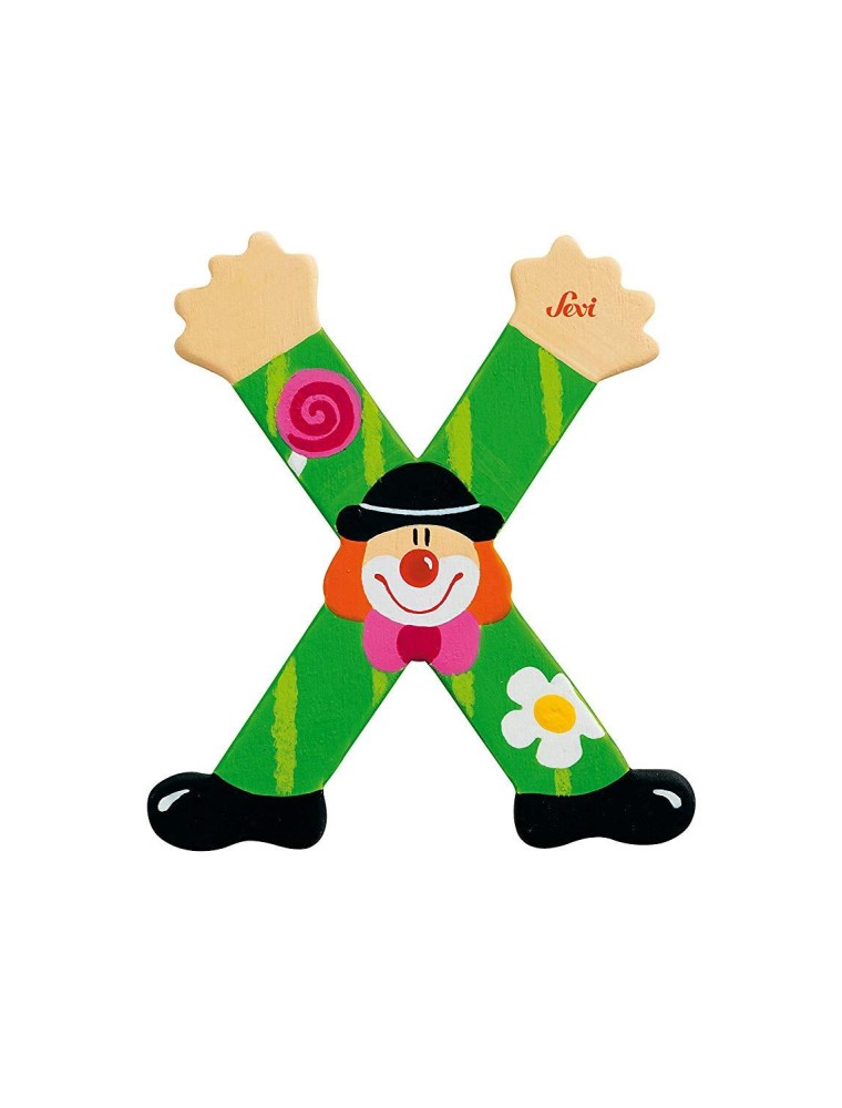 Trudi Sevi 81760 Lettera X In Legno A Forma Di Clown Verde 9,5 Cm Decorazione