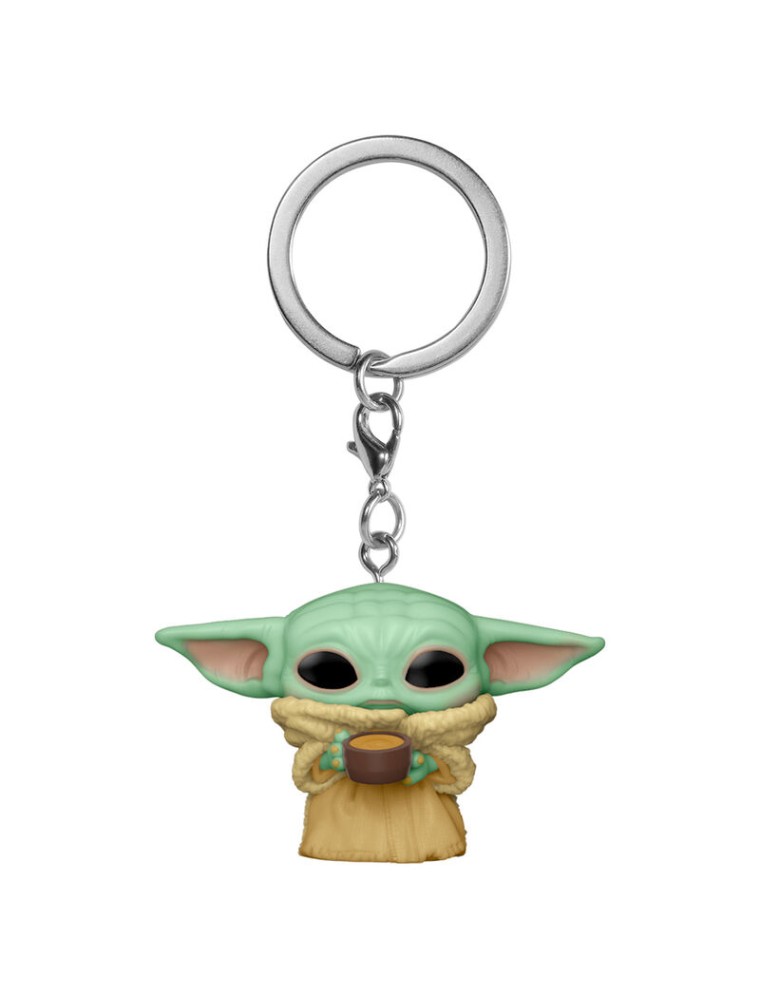 Star Wars The Mandalorian Portachiavi Funko POP Vinile Figura Yoda Il Bambino Con Tazza 4 cm