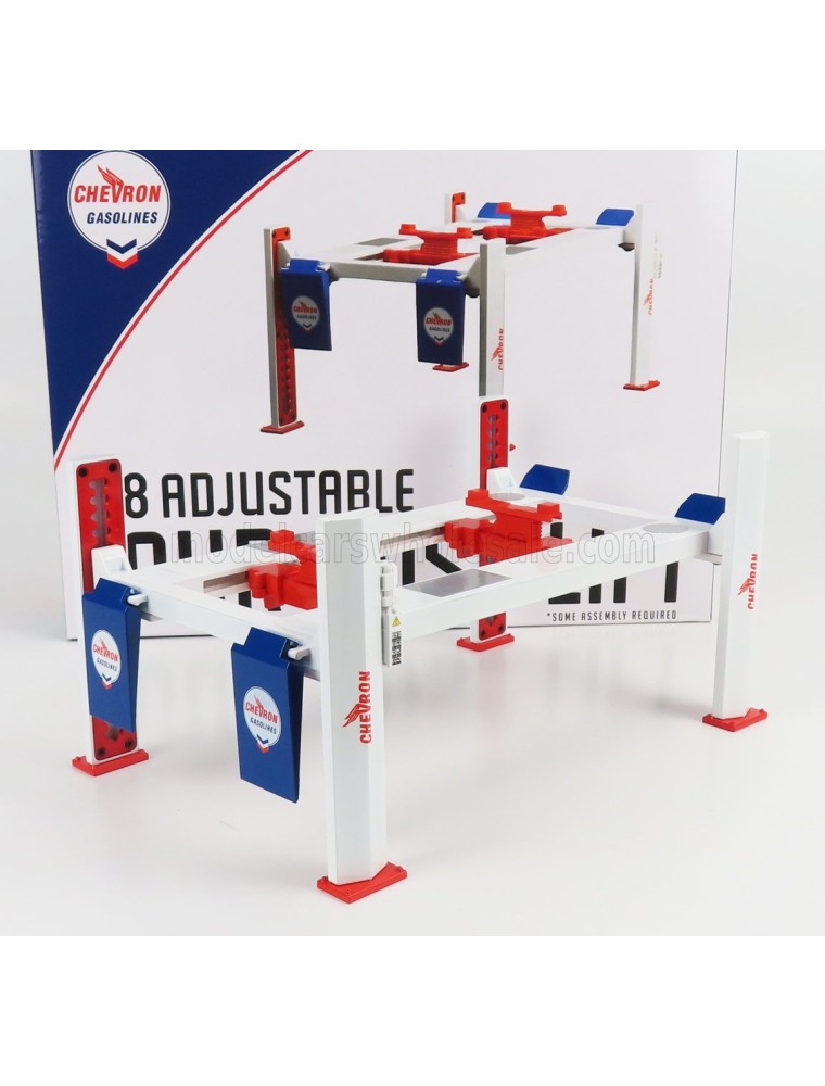 ACCESSORIES - CHEVRON GARAGE SET OFFICINA - PONTE SOLLEVATORE AUTO - FOUR POST LIFT - WHITE RED BLUE