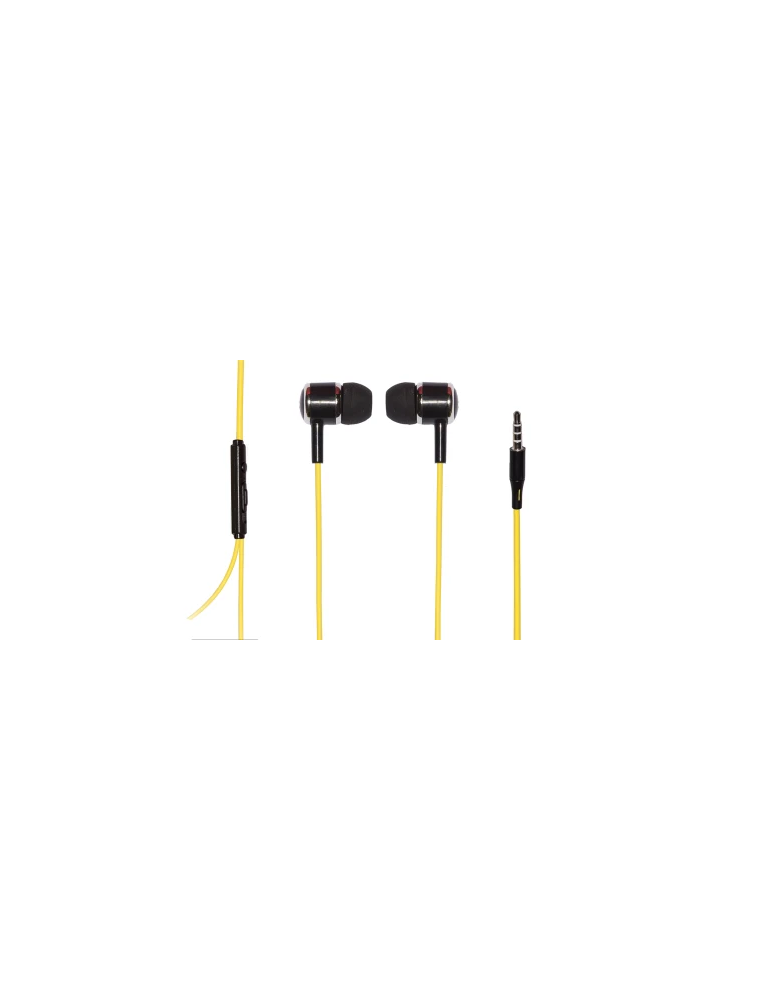 Auricolari Con Microfono, Plug 3,5 Mm, Cavo Mt 1,2 Filo Giallo E Cuffie Nere-Argento