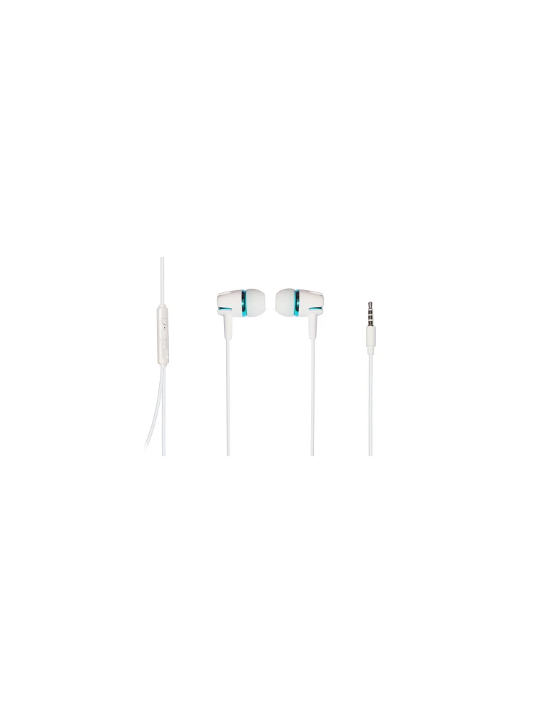 Auricolari Con Microfono, Plug 3,5 Mm, Cavo Mt 1,2 Cavo Bianco E Cuffie Bianco-Blu