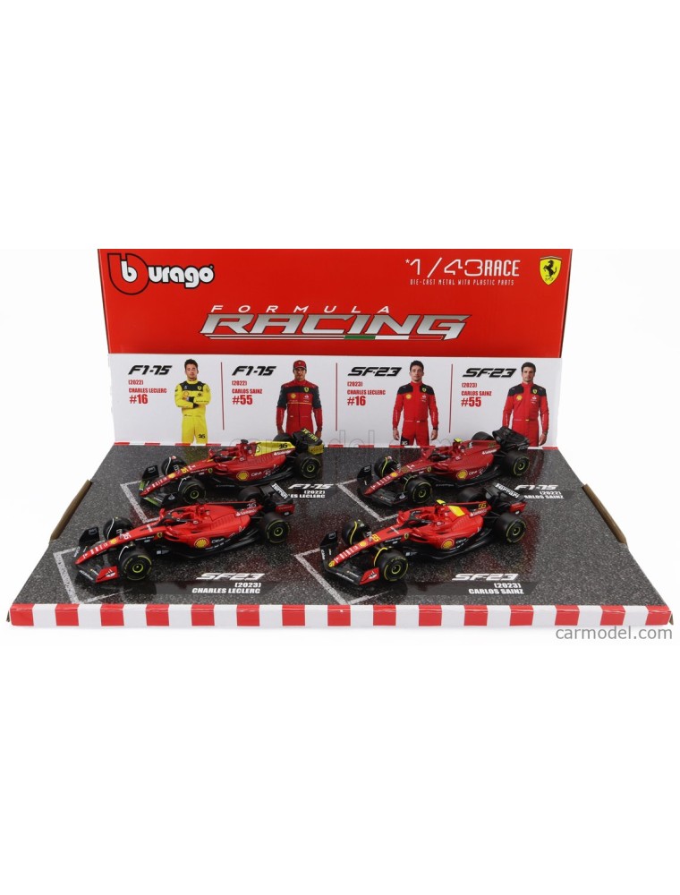 BURAGO - FERRARI - SET F1 4X SF-23 TEAM SCUDERIA FERRARI