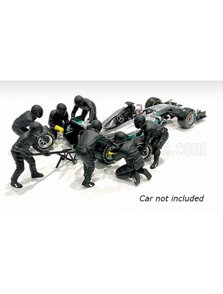 FIGURES - F1  SET 2 2020 - DIORAMA PIT-STOP SET 7 X MECCANICI - MECHANICS - WITH DECALS - BLACK GREEN