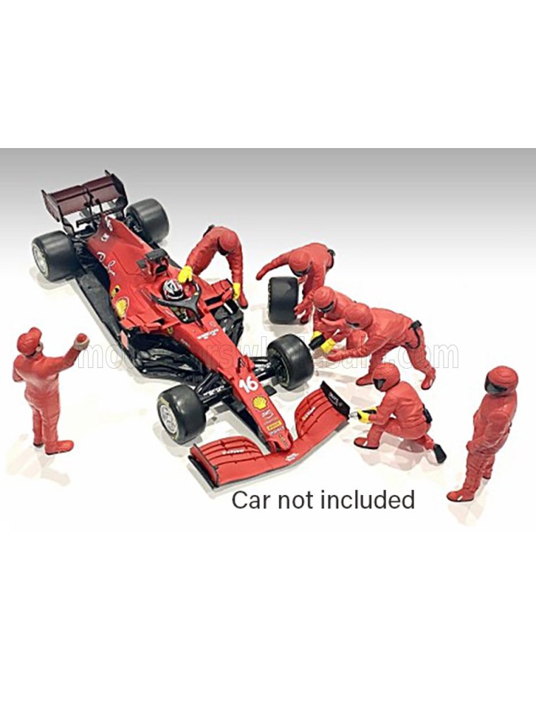 FIGURES - F1  SET 2 2022 - DIORAMA PIT-STOP SET 7 X MECCANICI - MECHANICS - WITH DECALS - RED