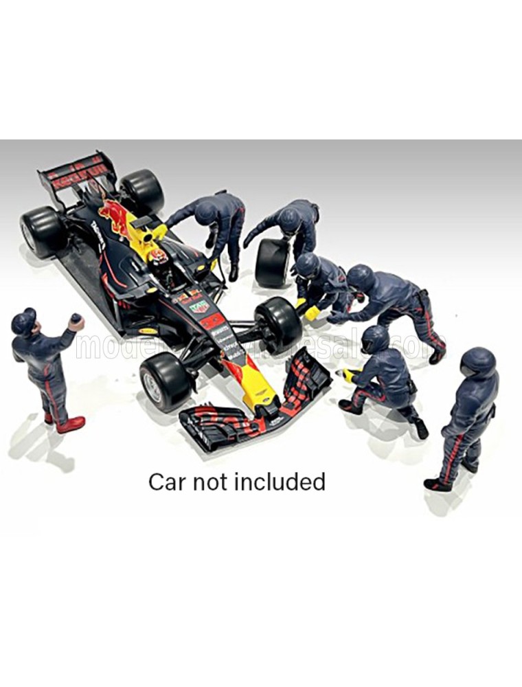 FIGURES - F1  SET 2 2022 - DIORAMA PIT-STOP SET 7 X MECCANICI - MECHANICS - WITH DECALS - MATT BLUE RED