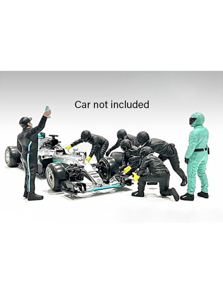 FIGURES - F1  SET 2 2022 - DIORAMA PIT-STOP SET 7 X MECCANICI - MECHANICS - WITH DECALS - BLACK GREEN