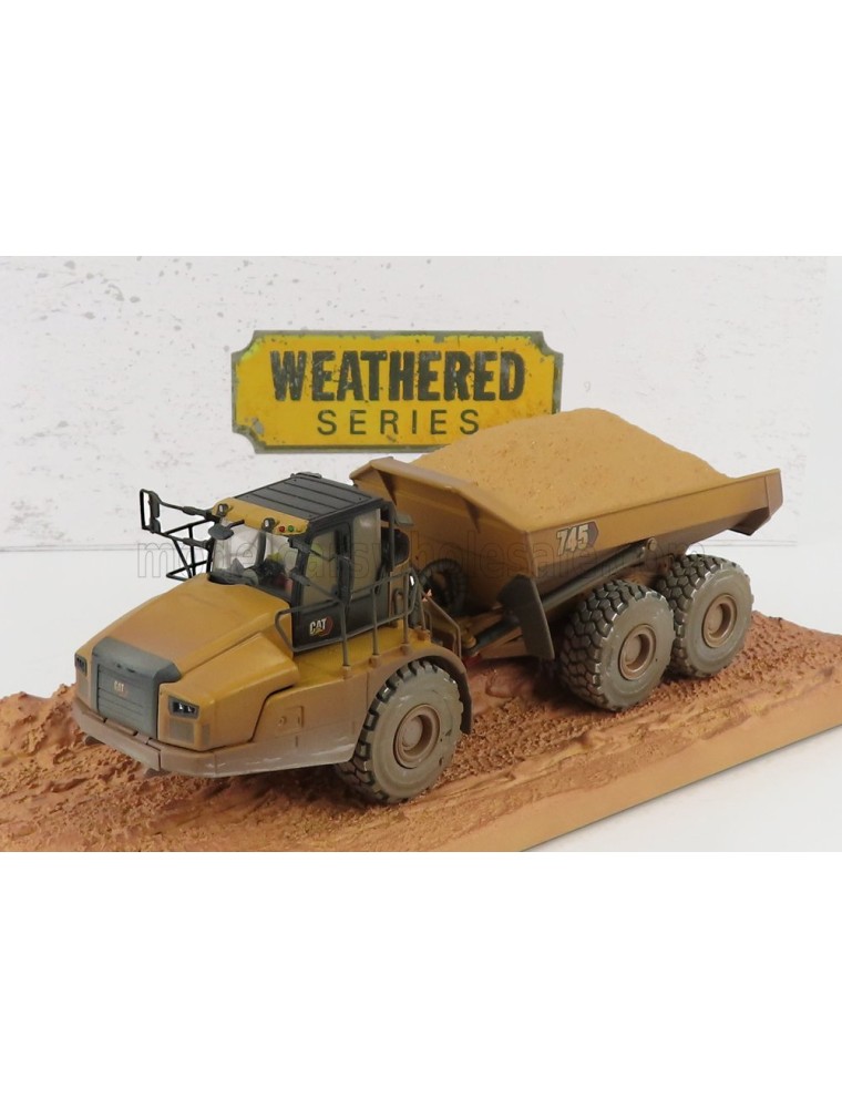 CATERPILLAR - CAT745 CASSONE RIBALTABILE CAVA 3-ASSI - WEATHERED ARTICULATED TRUCK - YELLOW BLACK