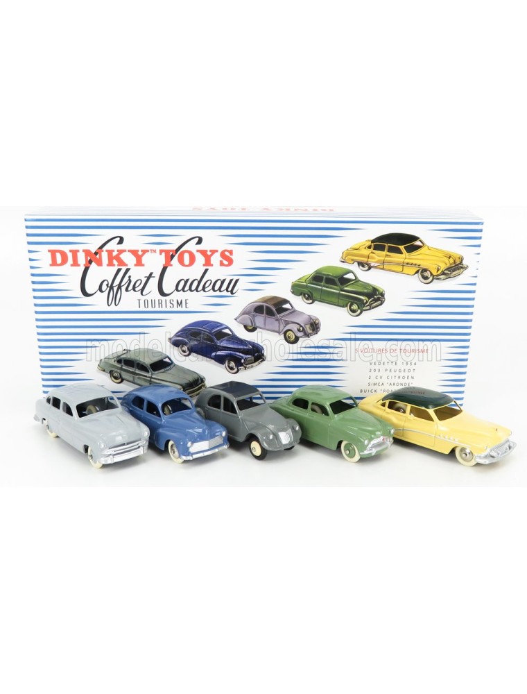 BUICK - COFFRET CADEAU TOURISME SET 5X ROADMASTER 1955 - PEUGEOT 203 1940 - FORD VEDETTE 1954 - CITROEN 2CV 1955 - SIMCA 9 AROND