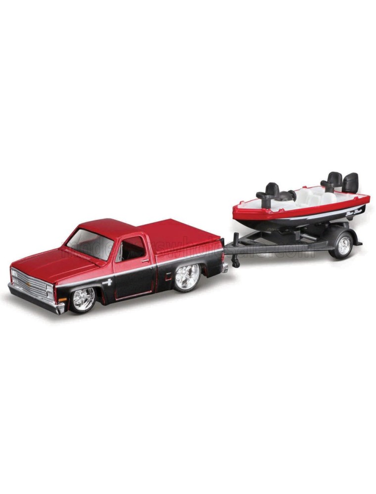 CHEVROLET - CHEVY 1500 PICK-UP WITH BASS BOAT AND TRAILER 1987 - RED BLACK