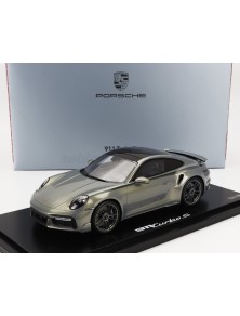 PORSCHE - 911 992 TURBO S COUPE 2020 - CON VETRINA - WITH SHOWCASE - SILVER BAMBOO CHROMAFLIRE