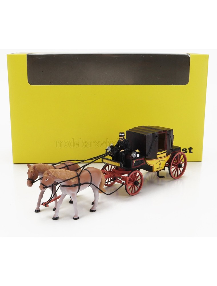 ACCESSORIES - DILIGENZA CON COCCHIERE E CAVALLI - CARROZZA 1850-1880 - POSTKUTSCHE LANDAUER WITH FIGURE AND HORSES - YELLOW BROW