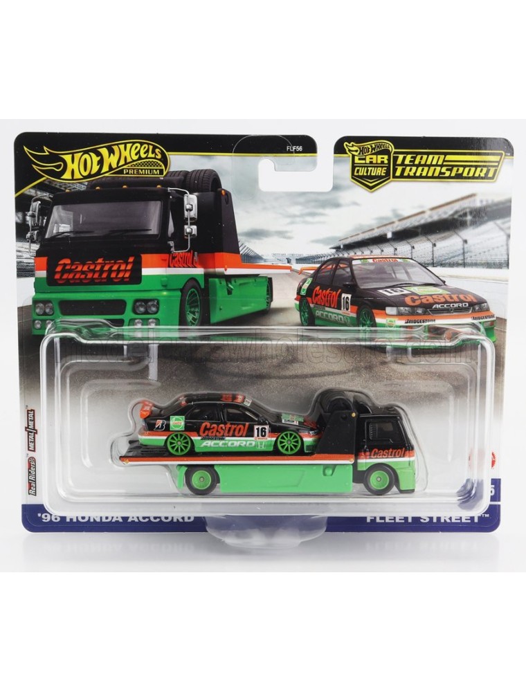 TRUCK - FLEET STREET CAR TRANSPORTER WITH HONDA ACCORD N 16 RACING 1996 - GREEN BLACK