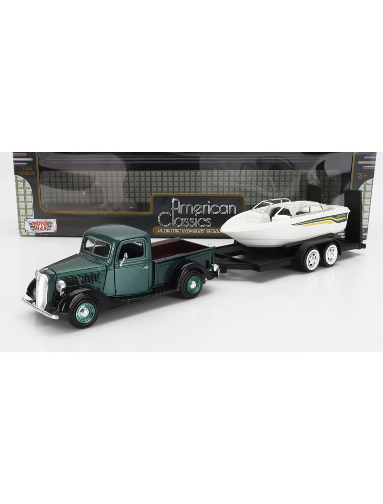 FORD USA - PICK-UP WITH TRAILER + BOAT 1937 - GREEN MET WHITE