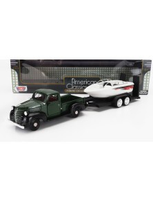 PLYMOUTH - PICK-UP WITH TRAILER + BOAT 1941 - GREEN BLACK WHITE