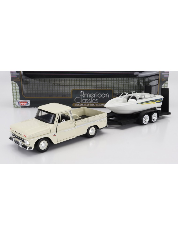 CHEVROLET - C-10 FLEETSIDE PICK-UP WITH TRAILER + BOAT 1966 - CREAM WHITE