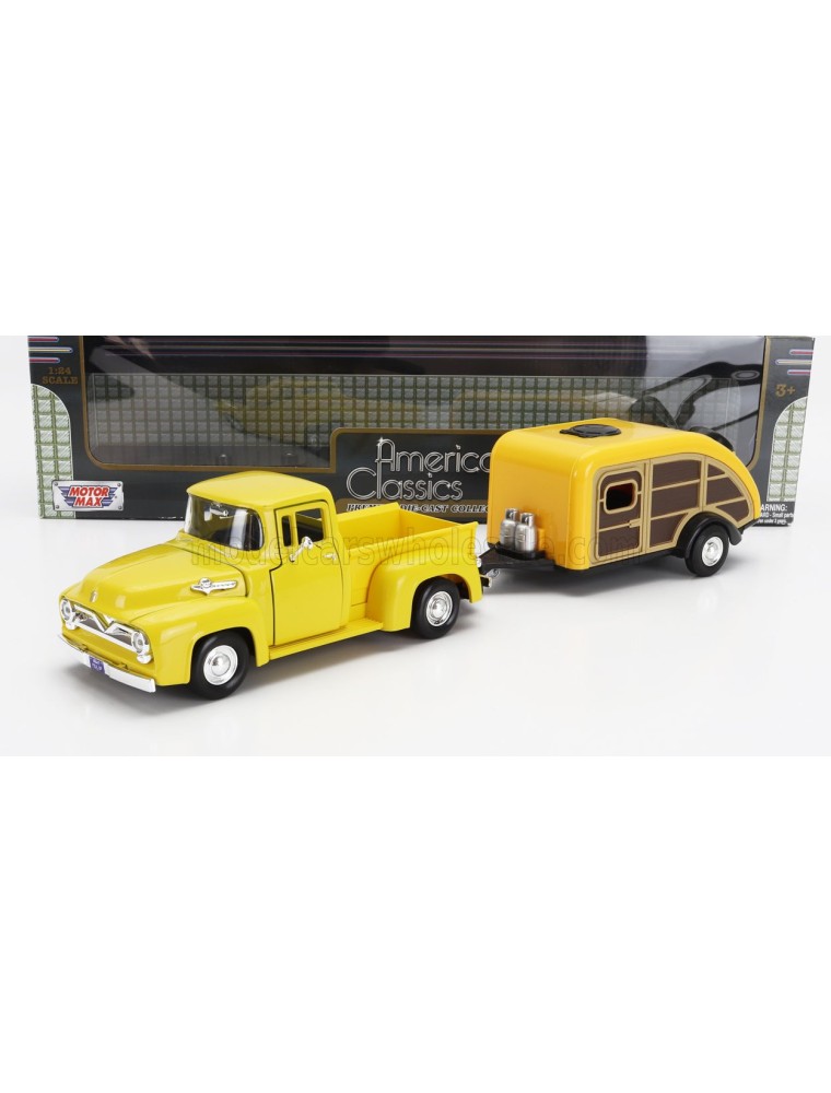 FORD USA - F-100 PICK-UP WITH TRAILER ROULOTTE 1955 - YELLOW WOOD