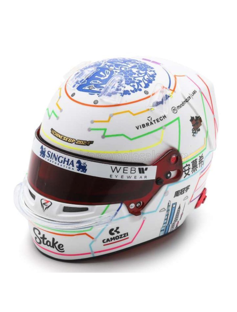 BELL HELMET - CASCO HELMET F1 GUANYU ZHOU TEAM STAKE KICK SAUBER N 24 CHINA GP 2024 - WHITE