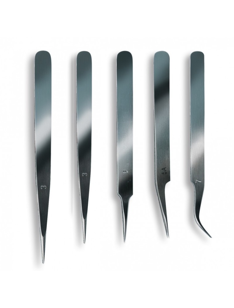 ARTESANIA LATINA - Set of 5 stainless steel tweezers with fine point