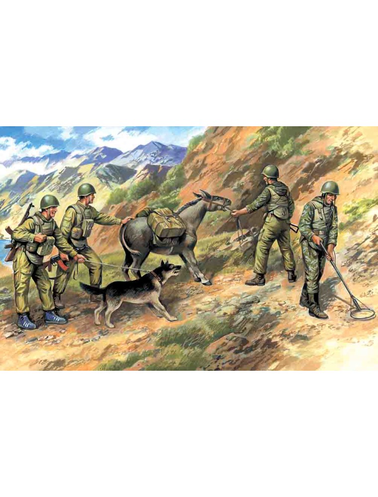 ICM - 1/35 Soviet Sappers (1979-1988) (4 figures - 3 soldiers, 1 sapper, donkey figure, dog figure)