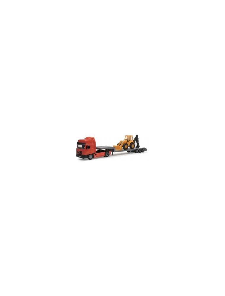 NEW RAY - 1/43 Man F2000 Lowboy Trailer with Backhoe Loader