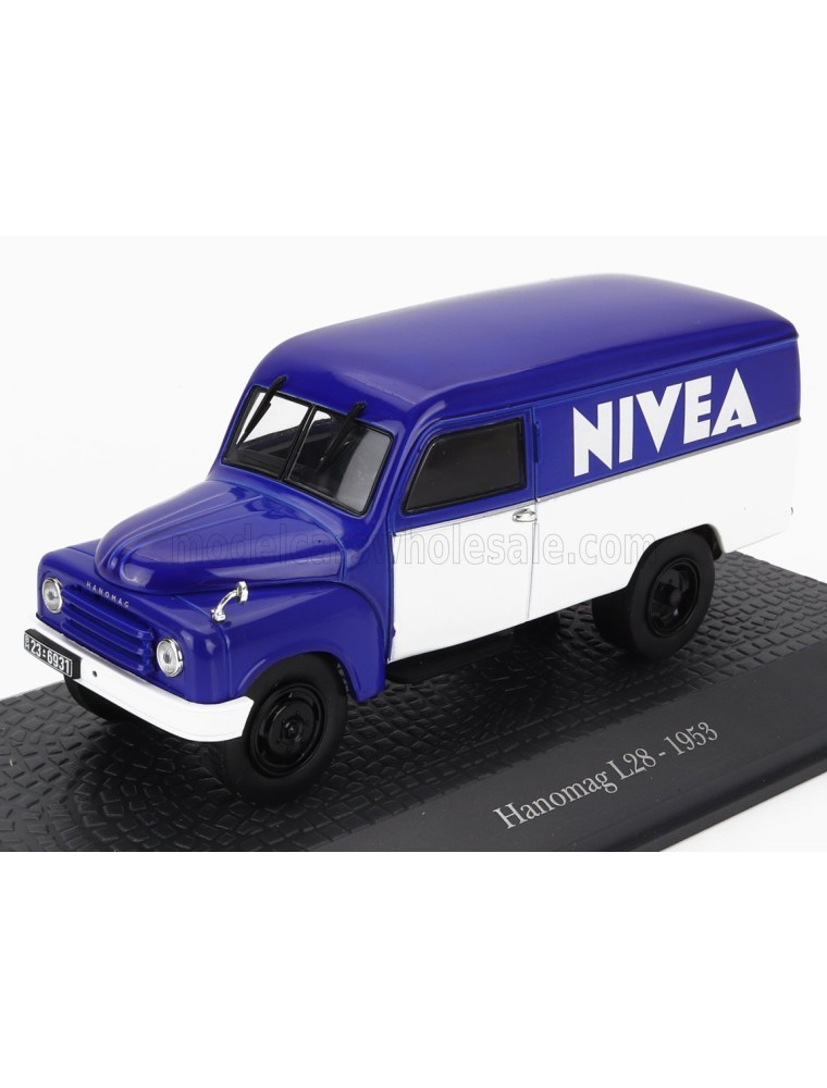 HANOMAG - L28 VAN TRUCK NIVEA 1953 - DAMAGE DISPLAY BOX - BLUE WHITE