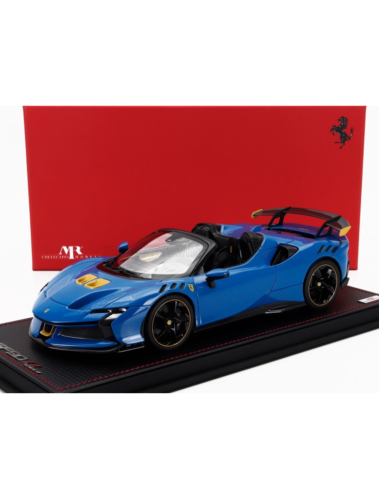 FERRARI - SF90 XX STRADALE SPIDER 2024 - CON VETRINA - WITH SHOWCASE - AZZURRO DINO - LIGHT BLUE BLACK YELLOW