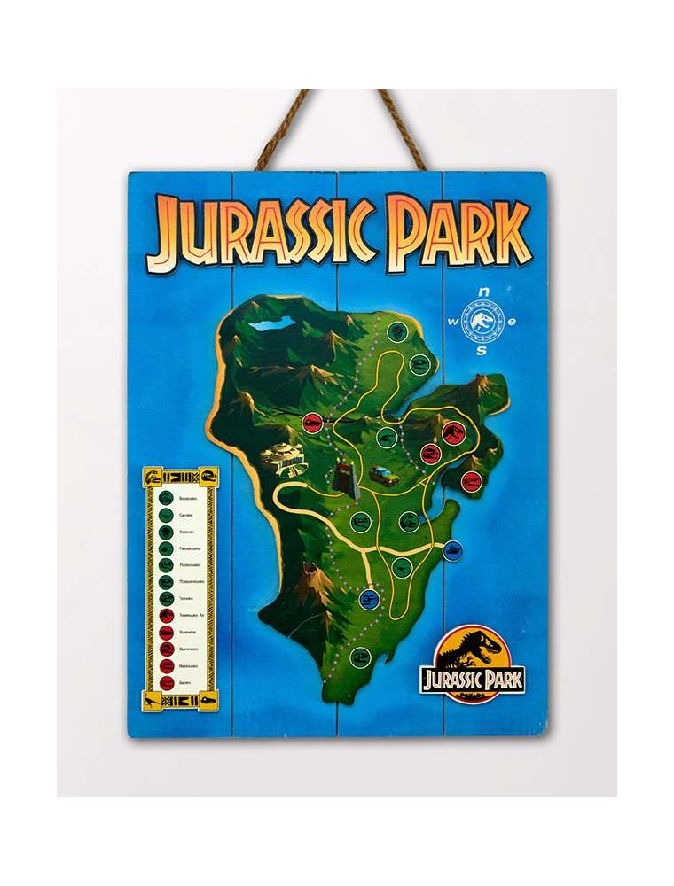 JURASSIC PARK WOODEN MAP POSTER