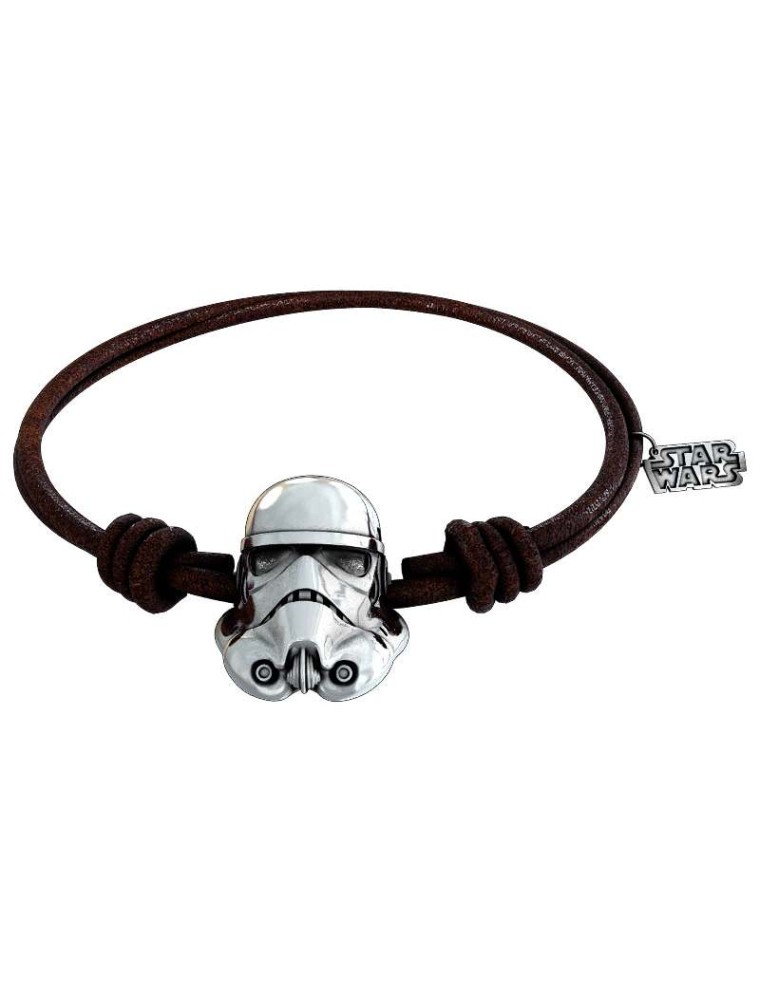 SW STORMTROOPER SILVER BRACELET BRWN LTH