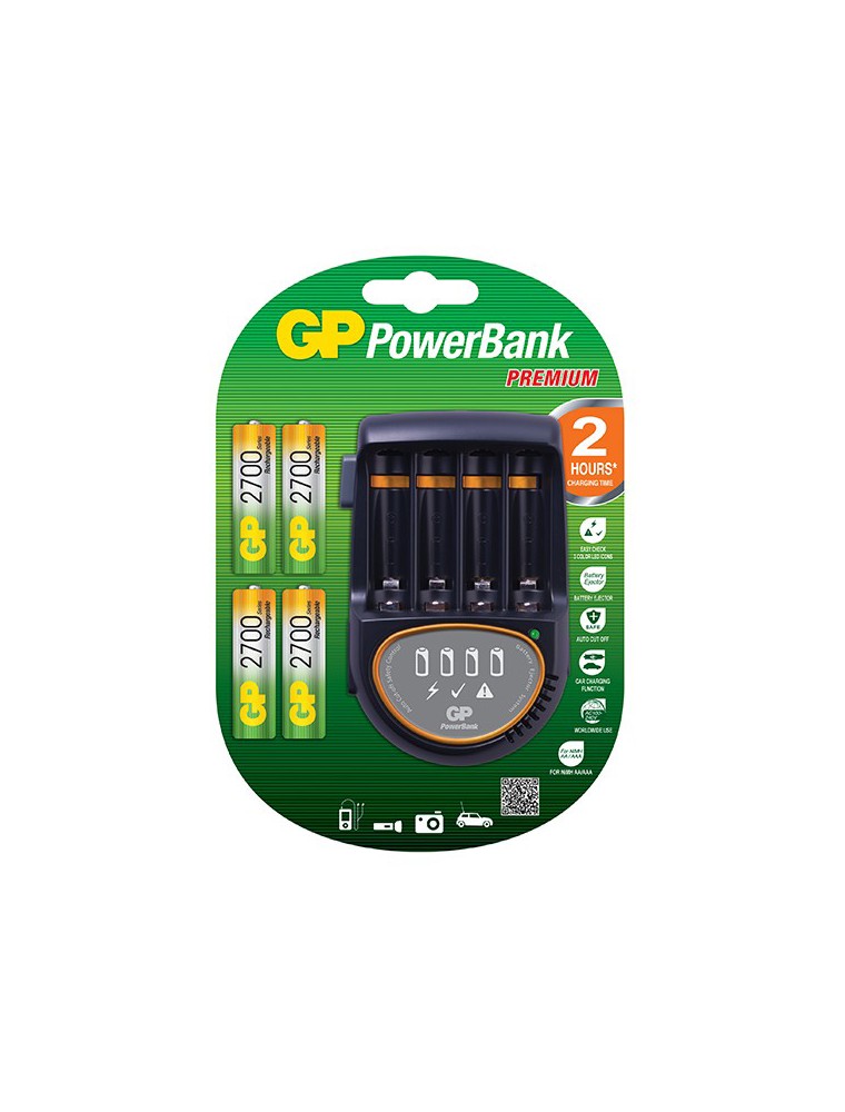 GP BATTERY - Power Bank Premium Caricatore Veloce da 2 ore + 4 pile stilo tipo AA ricaricabili da 2600