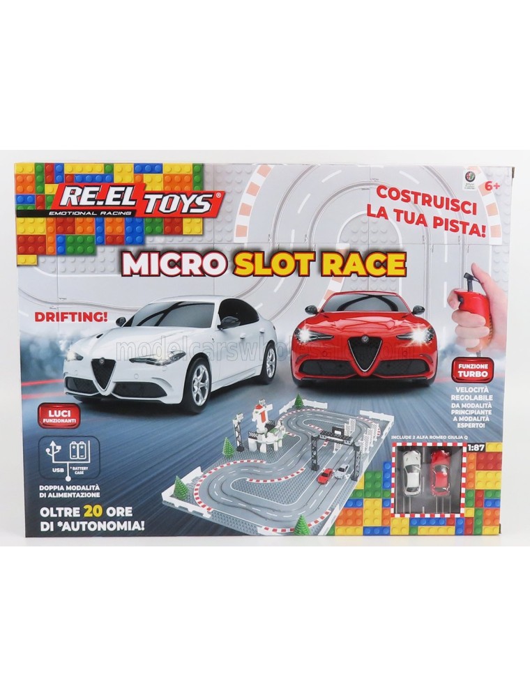 ALFA ROMEO - BEST CHRISTMAS GIFT - PISTA COMPONIBILE- WITH  2x GIULIA QUADRIFOGLIO SLOT CARS - LEGO COMPATIBILE - / - 1/87