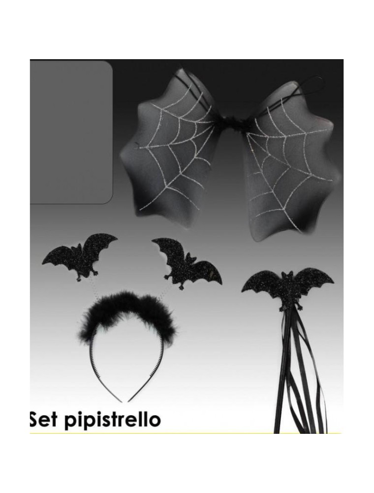 SET DA PIPISTRELLO ALI CERCHIETTO E SCETTRO NERO HALLOWEEN