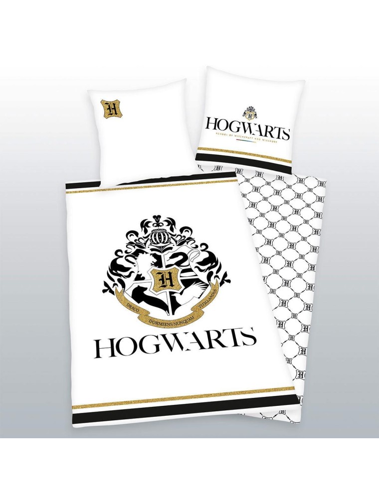 Harry Potter Copripiumino Letto Bianco e Oro Stemma Hogwarts 135 x 200 cm, 80 x 80 cm