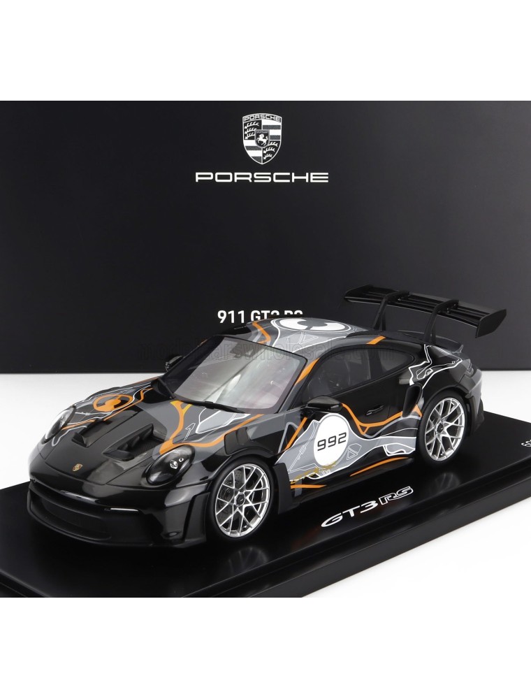 PORSCHE - 911 992 GT3 RS N 992 COUPE WEISSACH TEST TRACK 2023 - CON VETRINA - WITH SHOWCASE - BLACK GREY YELLOW - 1/18