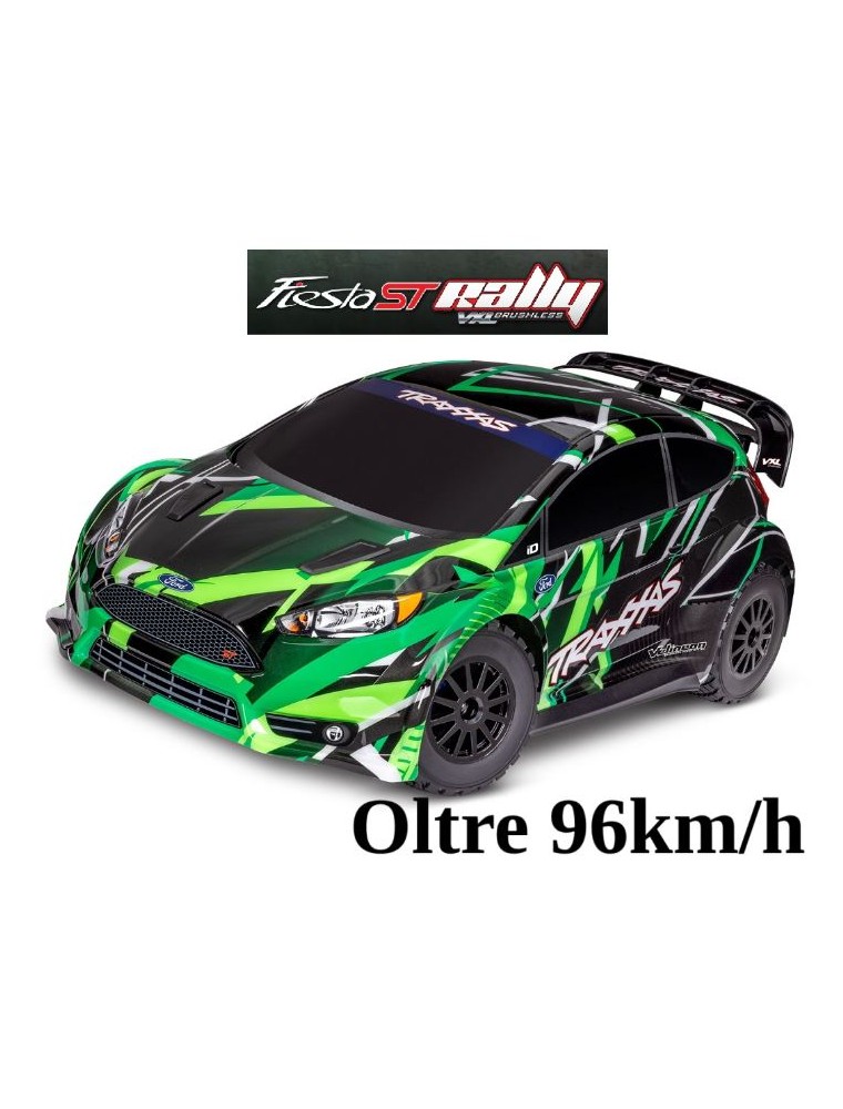 Traxxas - Ford Fiesta ST verde Rally oltre 96km/h VXL-3S 1/10 4wd brushless