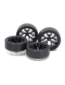 Tamiya - Gomme LP Super Hard (26mm) con Cerchi Carbon Mini4wd